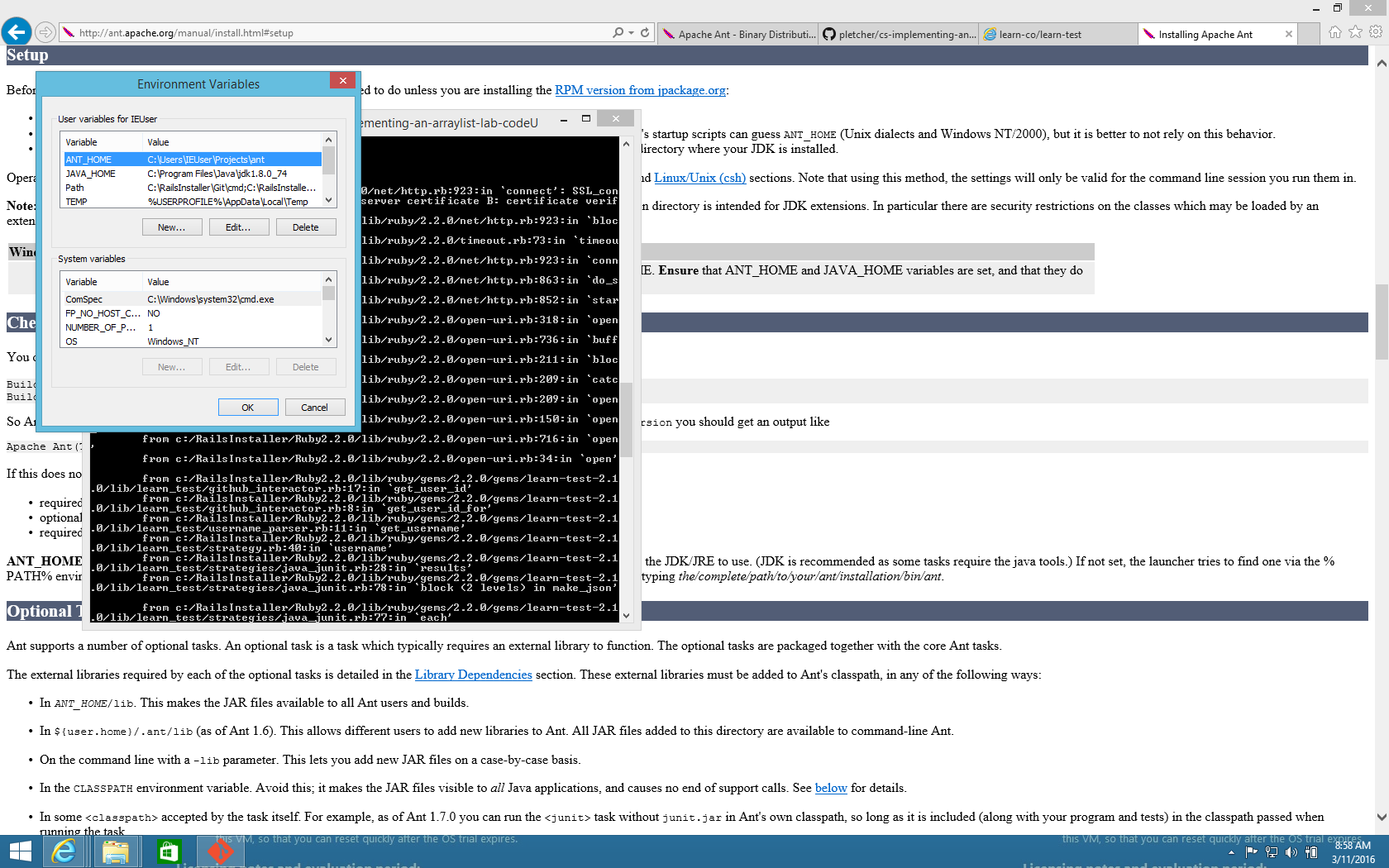 Environment Variables Dialogue on Windows 8