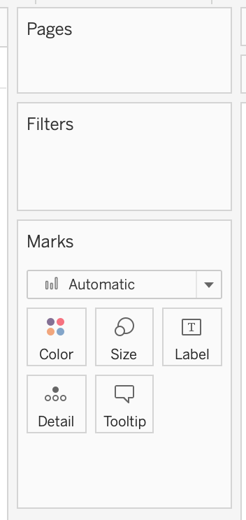 Image of Pages shelf, Filters shelf, and Marks card