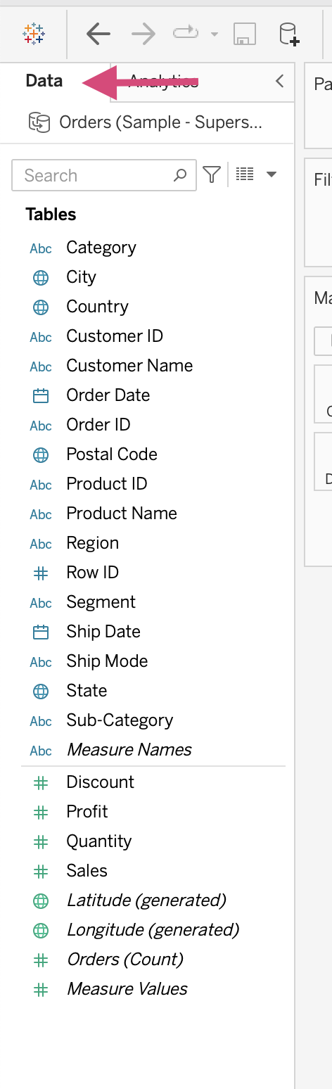 An image of the data tab
