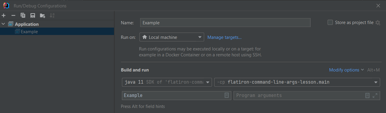 Java command line arguments list