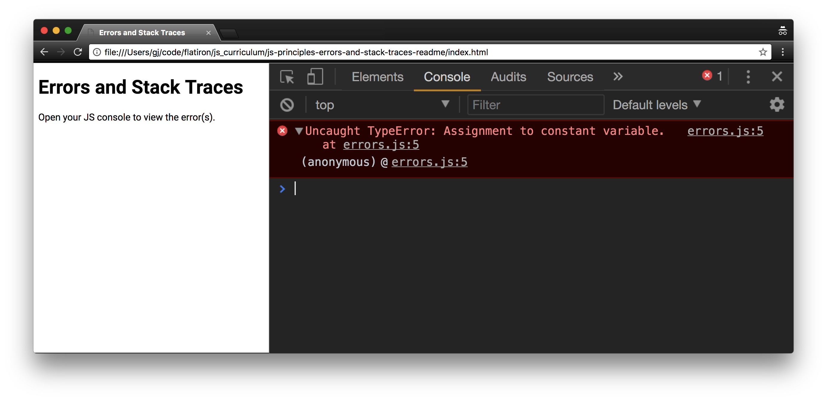 Js Principles Errors And Stack Traces Learn.co